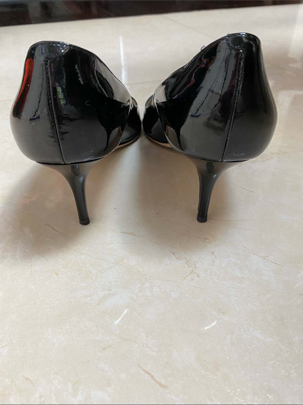 Jimmy Choi London Black Patent Leather Pumps Shoes Peep Toe 38.5 Italy Made - Picture 4 of 6